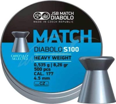 Кулі пневматичні JSB Diabolo Match S100 4.5 мм, 0.535 г, 500 шт/уп 1453.05.05 фото