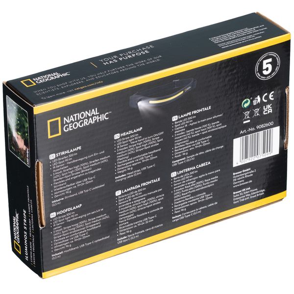 Налобный фонарик National Geographic Iluminos Stripe 300 lm + 90 Lm USB Rechargeable (9082600) 930158 фото