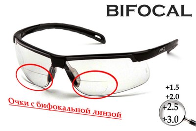 Біфокальні захисні окуляри Pyramex Ever-Lite Bifocal (clear +2.0) H2MAX Anti-Fog, біфокальні прозорі з діоптріями PM-EV20-CL1M фото