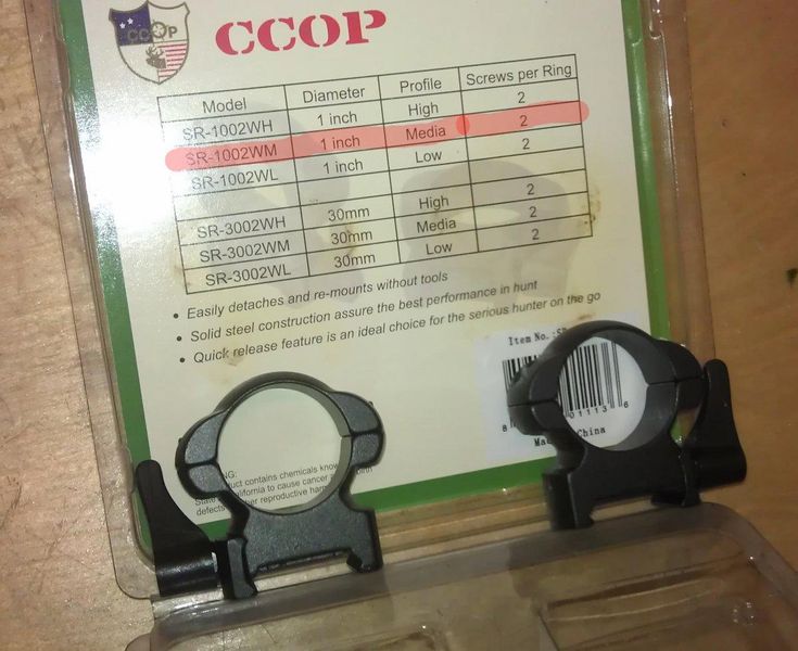 Швидкознімні кільця CCOP SR-1002WM, 25.4 мм Weaver, середні SR-1002WM фото
