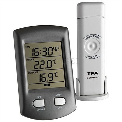 Термометр цифровий TFA Ratio зовнішній радіодатчики сіра 113х67х28 мм 30303410 фото