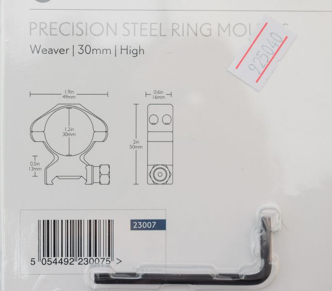 Кільця Hawke Precision Steel 30 мм, сталь, Weaver, високі 3986.00.89 фото