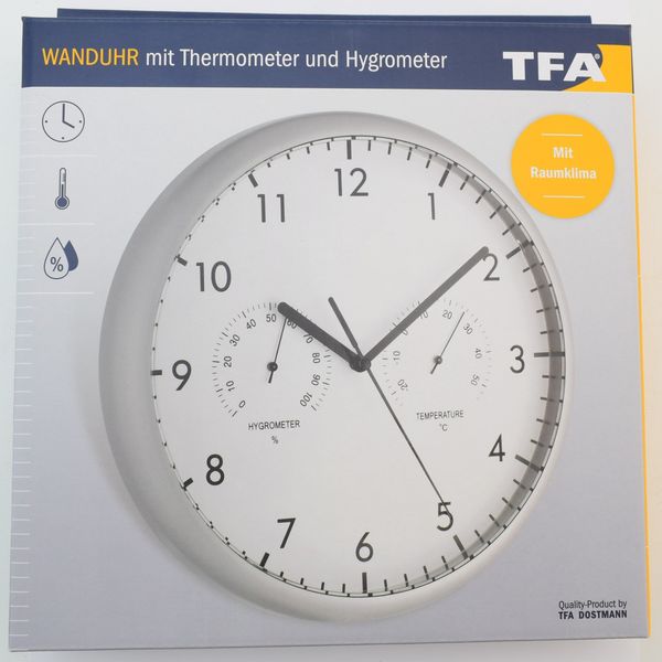 Годинник настінний TFA з термометром і гігрометром d=265x35 мм 981072 фото